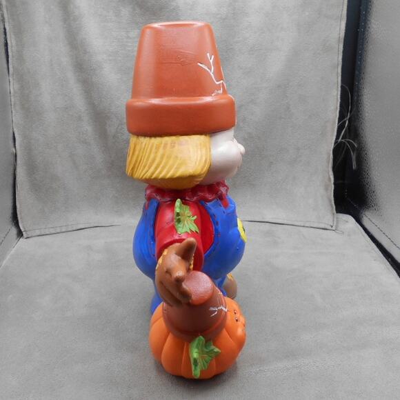 Vintage Ceramic Crack Pot Scarecrow w/Pumpkin 9.5" 1997 Halloween Thanksgiving - Picture 3 of 10